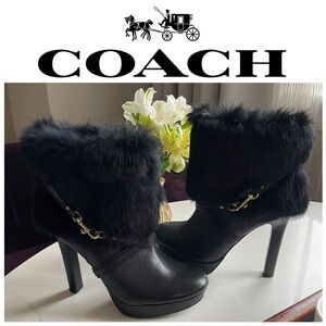 Coach Athena Black Fur-Trimmed Heeled Ankle Boots